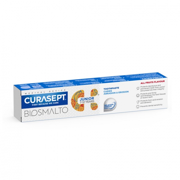 Vaikiška dantų pasta, CURASEPT Biosmalto Junior, įvairių vaisių skonio, 75 ml (1)