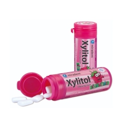  Miradent KIDS kramtomoji guma su ksilitoliu, įvairių skonių, 30 vnt