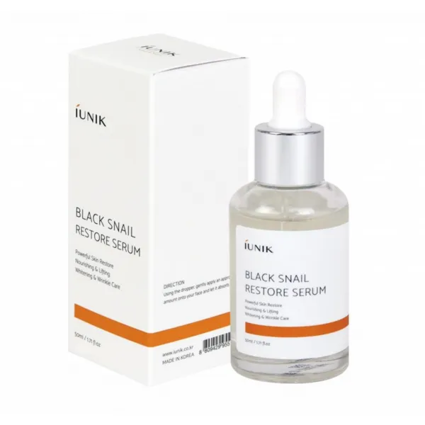 Regeneruojantis serumas su juodųjų sraigių ekstraktu, Black Snail Restore Serum, IUNIK, 50 ml (1)