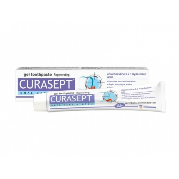 Regeneruojanti dantų pasta, CURASEPT Regenerating su CHX 0,20% ir hialiurono rūgštimi, 75 ml (1)